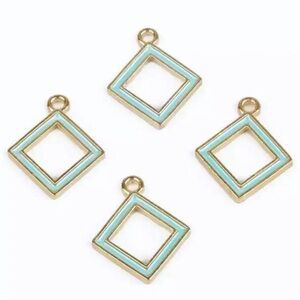 🔴 5 for $10 ONE Blue Gold Diamond Shaped Pendant Zinc Alloy Enamel